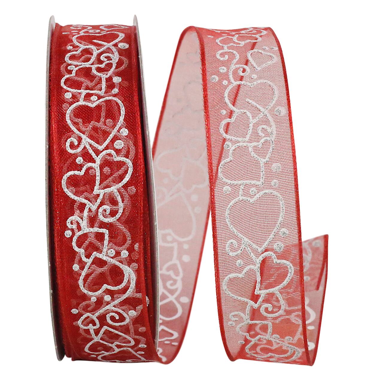 JAM Paper 7/8&#x27;&#x27; Sheer Shimmer Wired Hearts Ribbon